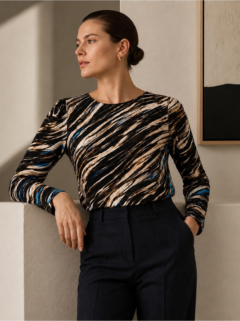 Scandinavian Abstract Cutout Blouse Size M Gallery Artsy Style - Picture 7 of 7